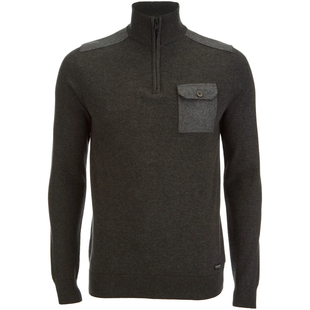 Threadbare Men's Julian 1/2 Zip Funnel Neck Jumper - Charcoal Marl - S - Grau Bild 1