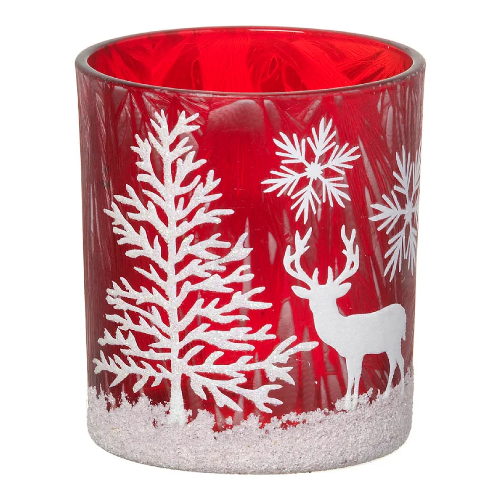 Parlane Winter Forest Glass Tealight Holder - Red (8 x 7.5cm) Bild 1