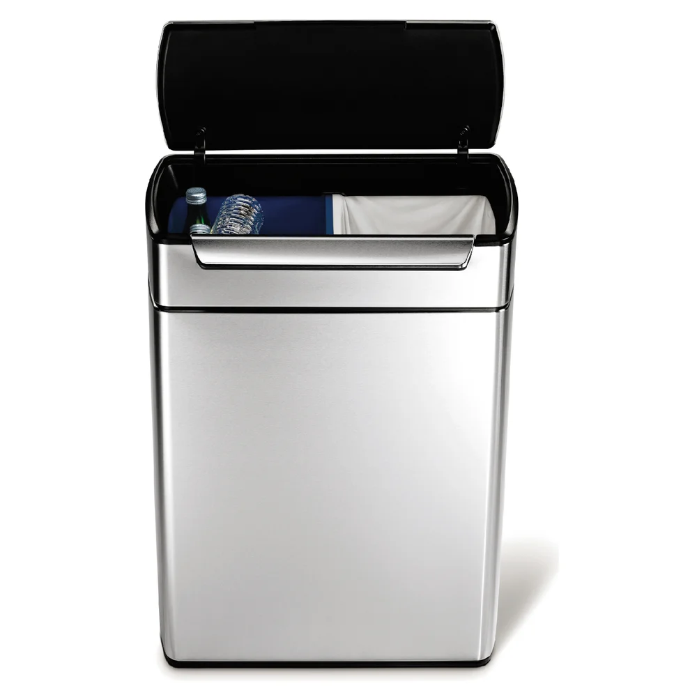 simplehuman Rectangular Brushed Steel Touch Bar Recycler Bin 48L Bild 1