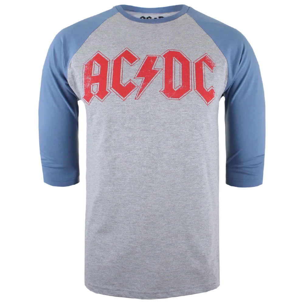 ACDC Herren Logo Raglan Logo 3/4 T-Shirt - Grau Marl/Blau - S - Grau/Blau Bild 1