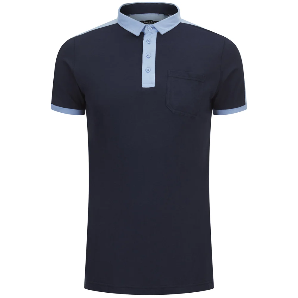 Brave Soul Men's Mozi Jersey Polo Shirt - Dark Navy/Sky Blue - S - Blau Bild 1