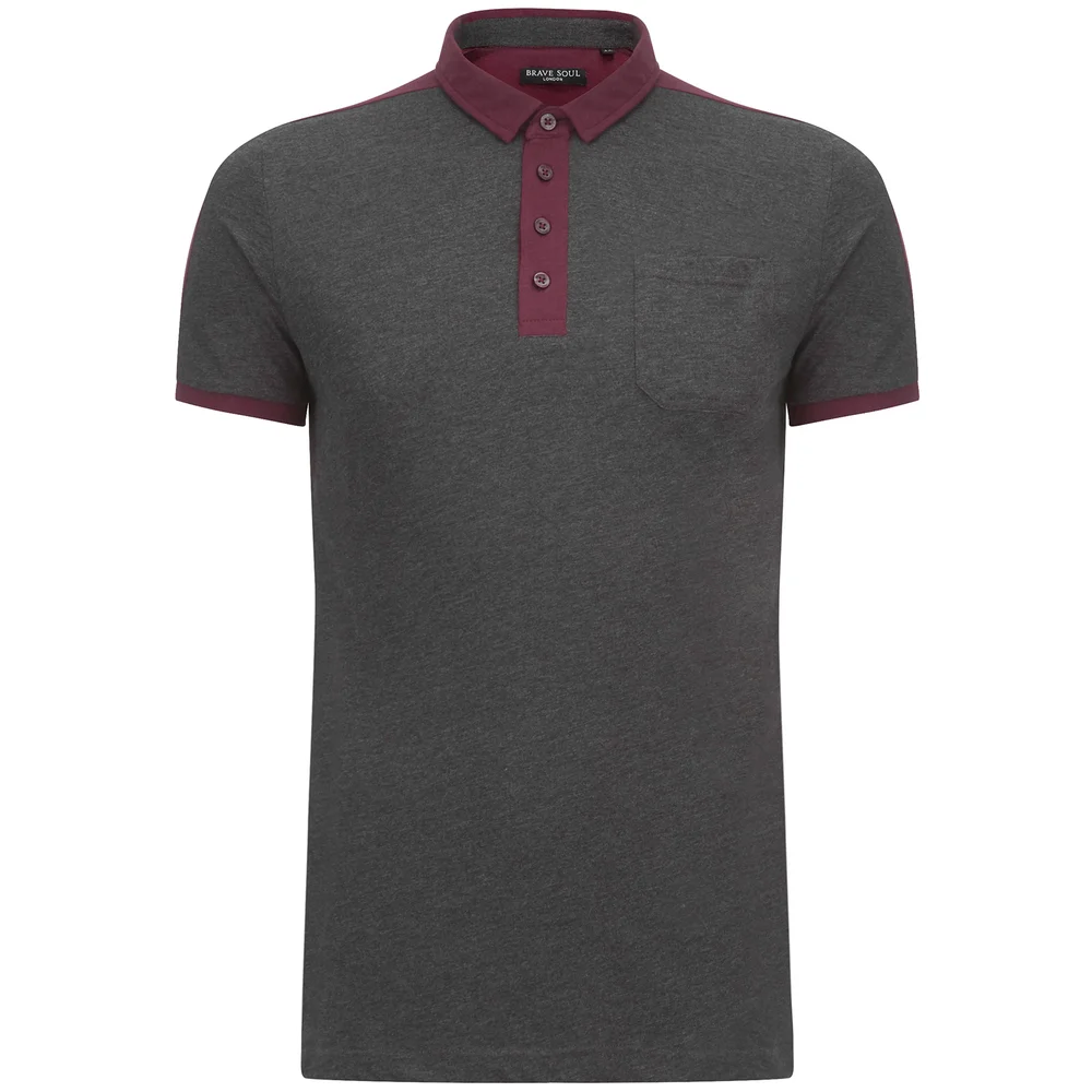 Brave Soul Men's Mozi Jersey Polo Shirt - Charcoal Marl/Wine - S - Grau Bild 1