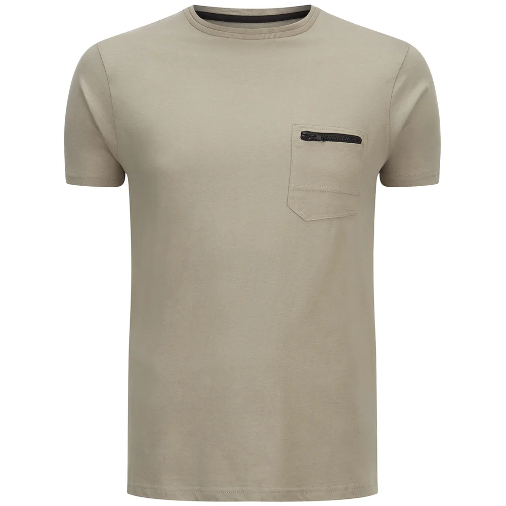 Brave Soul Men's Faustian Zip Pocket T-Shirt - Mushroom - S - Beige Bild 1