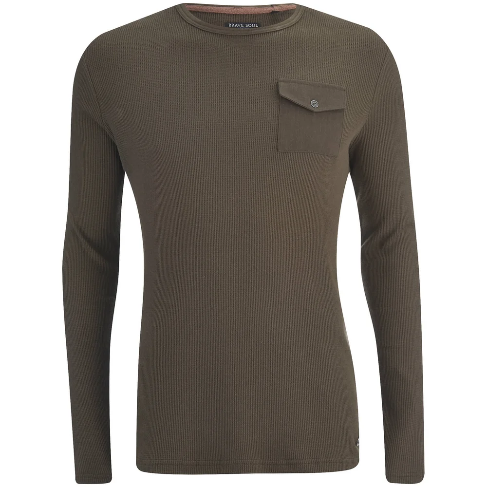 Brave Soul Men's Radar Long Sleeve Top - Dark Khaki - S - Grün Bild 1