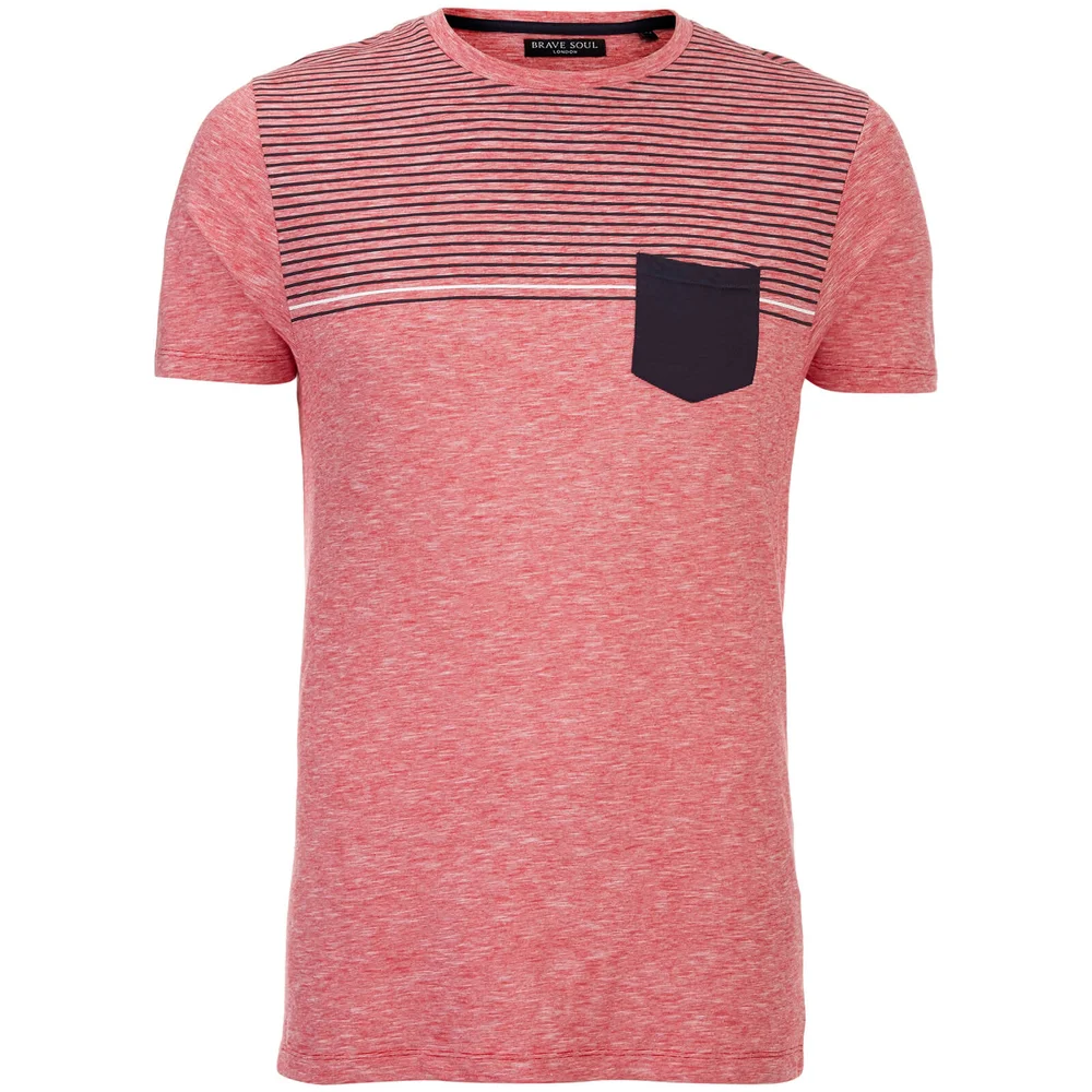 Brave Soul Men's Lenin Stripe Pocket T-Shirt - Red/Navy/White - S Bild 1