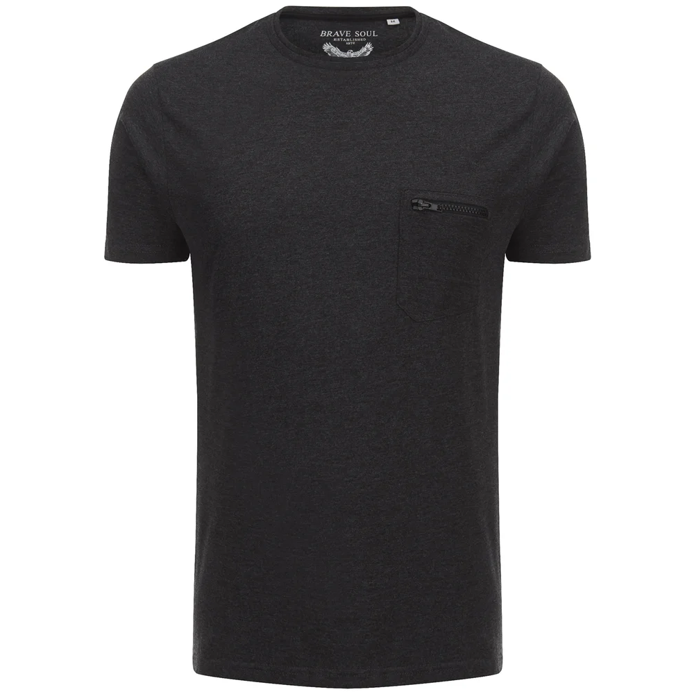 Brave Soul Men's Faustian Zip Pocket T-Shirt - Dark Charcoal - S - Grau Bild 1