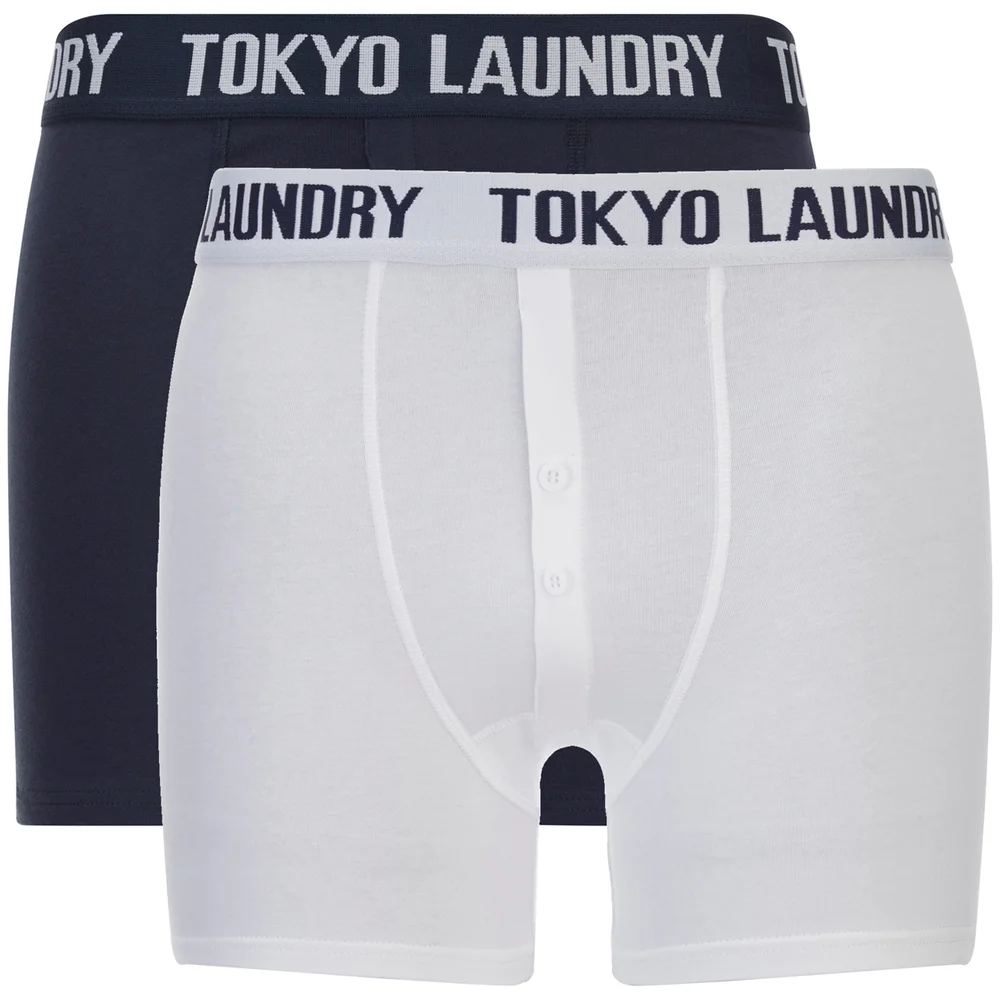 Tokyo Laundry Men's Eversholt 2 Pack Boxers - Optic White/Midnight Blue - S - Weiss-Blau Bild 1