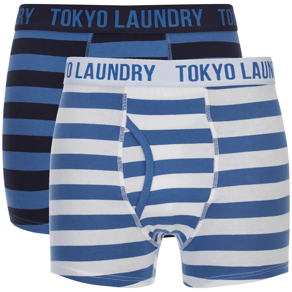 Tokyo Laundry Men's Esterbrooke 2 Pack Striped Boxers - Federal Blue/Optic White - S - Blau/Weiß Bild 1