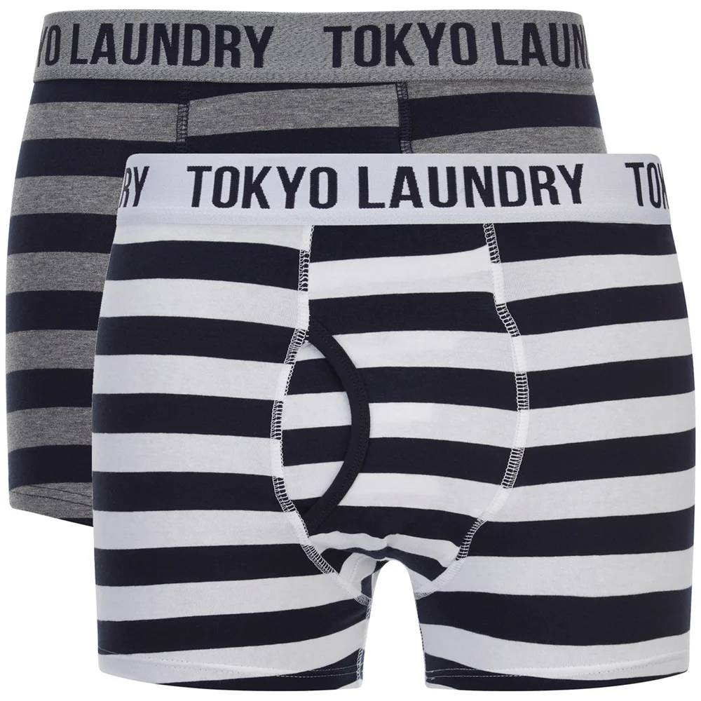 Tokyo Laundry Men's Esterbrooke 2 Pack Striped Boxers - True Navy/Optic White - S - Blau/Weiß Bild 1