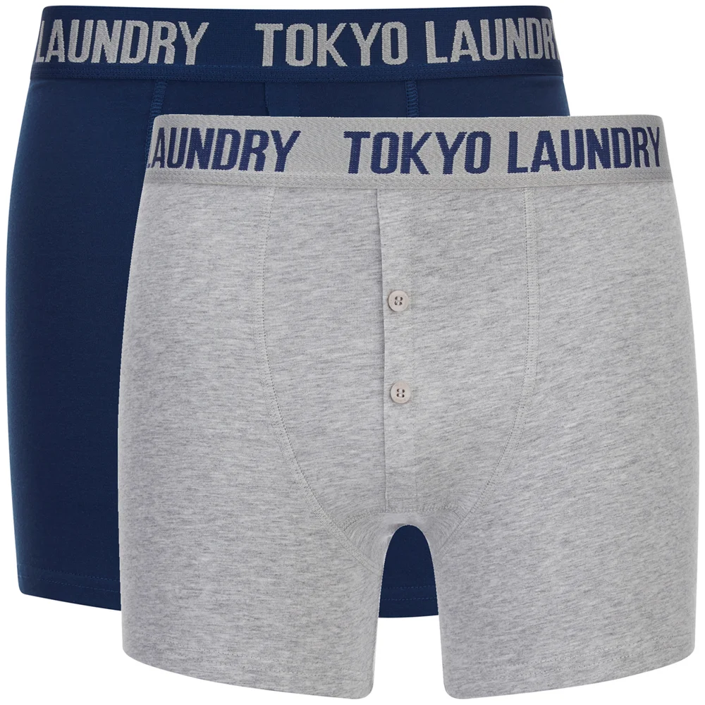 Tokyo Laundry Men's Eversholt 2 Pack Boxers - Estate Blue/Grey Marl - S - Blue/Grey Bild 1