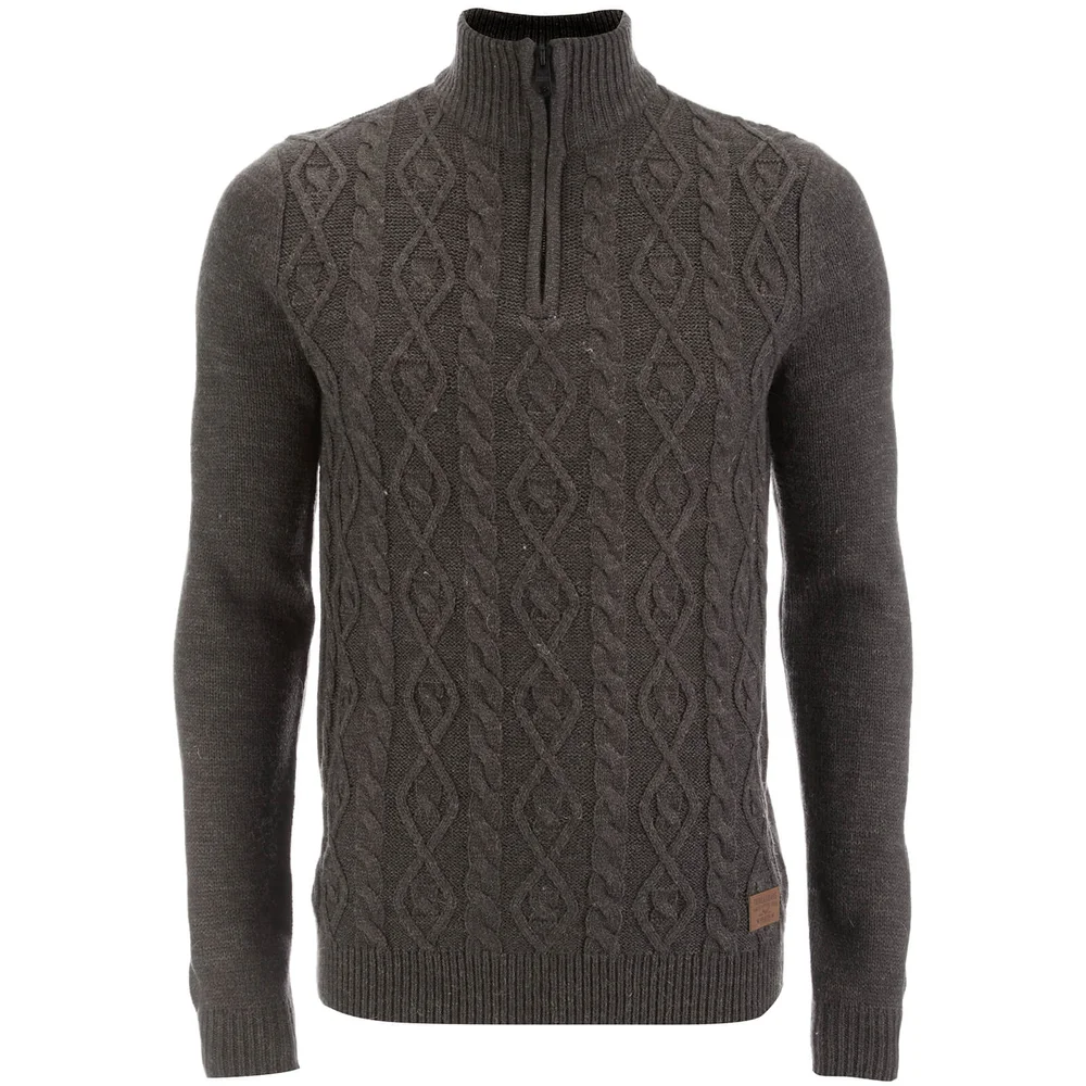 Threadbare Men's Furrow Zip Neck Cable Jumper - Charcoal Marl - S - Grau Bild 1