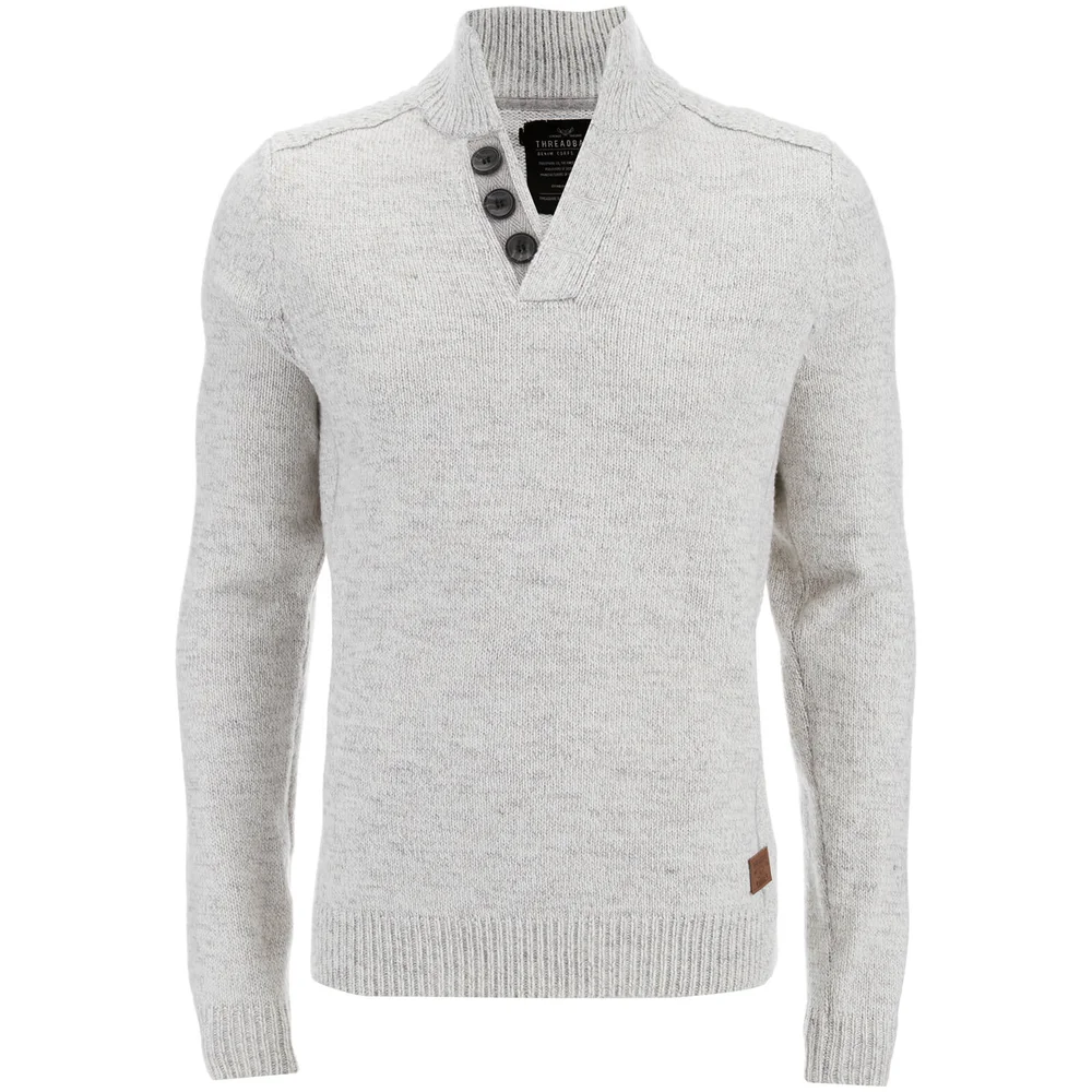 Threadbare Men's Tanner Button Neck Jumper - Winter White - S - Grau Bild 1