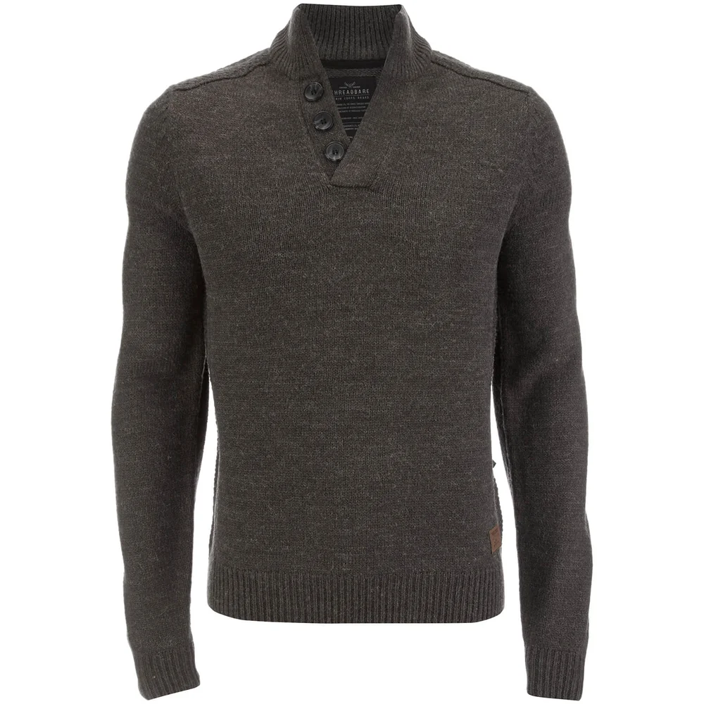 Threadbare Men's Tanner Button Neck Jumper - Charcoal Marl - S - Grau Bild 1