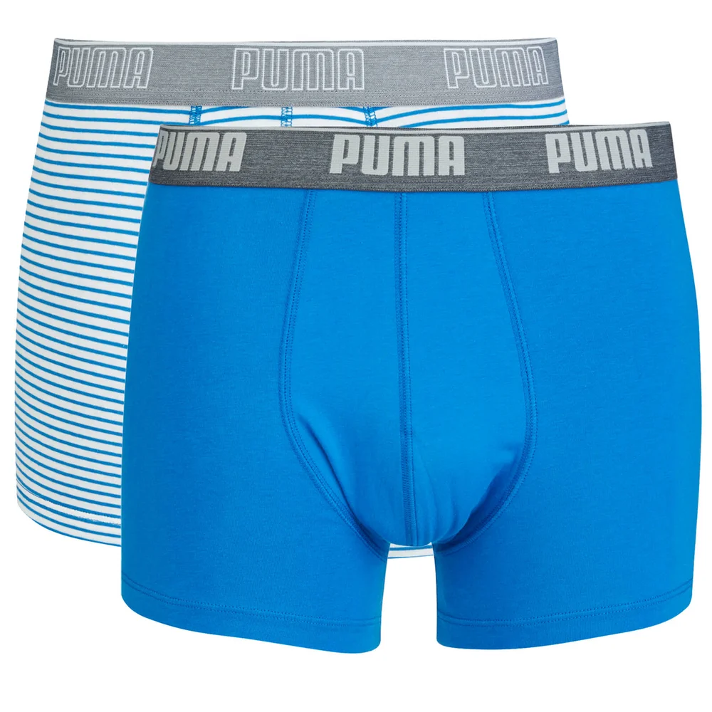 Puma Men's 2er- Pack Basic Boxers - Blau/Blau-Weiß Gestreift - S - Blau Bild 1