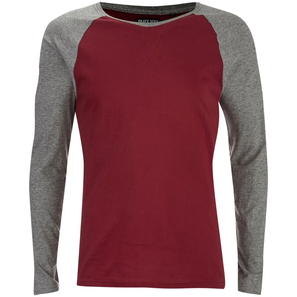 Brave Soul Men's Osbourne Raglan Long Sleeve Top - Burgundy - S Bild 1