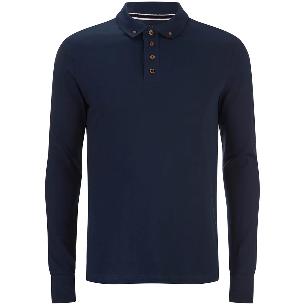 Brave Soul Men's Lincoln Long Sleeve Polo Shirt - Ocean Blue - S - Blau Bild 1
