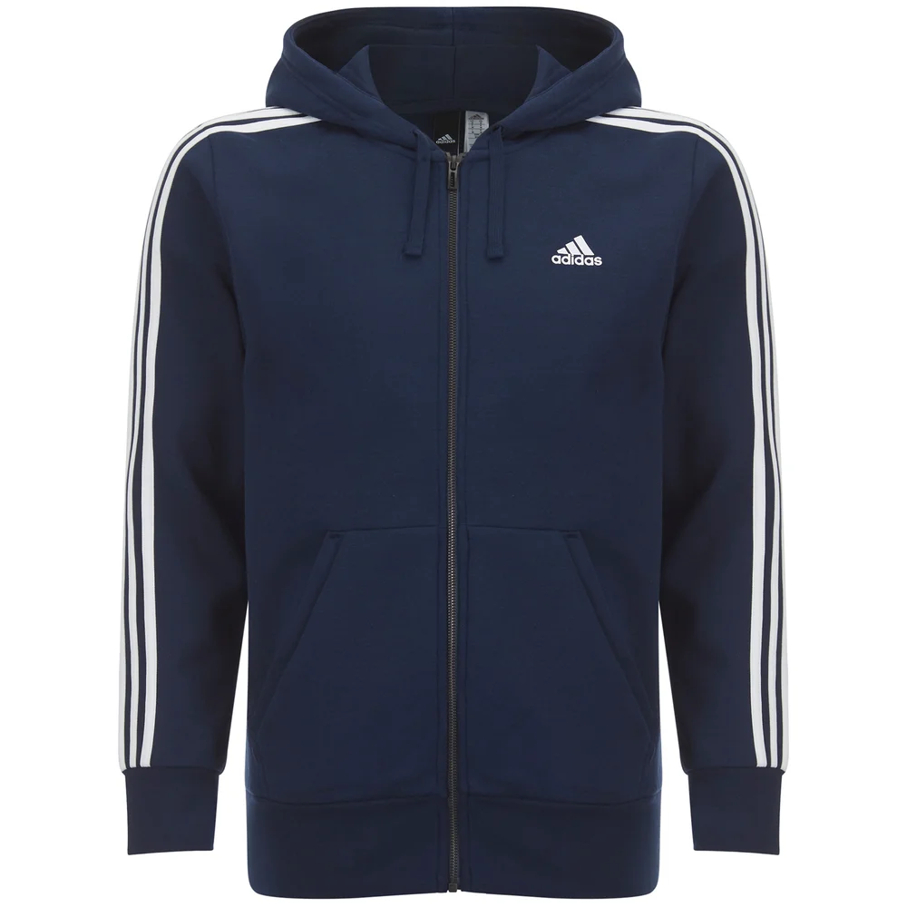 adidas Men's Essential 3 Stripe Fleece Hoody - Navy - S - Blau Bild 1