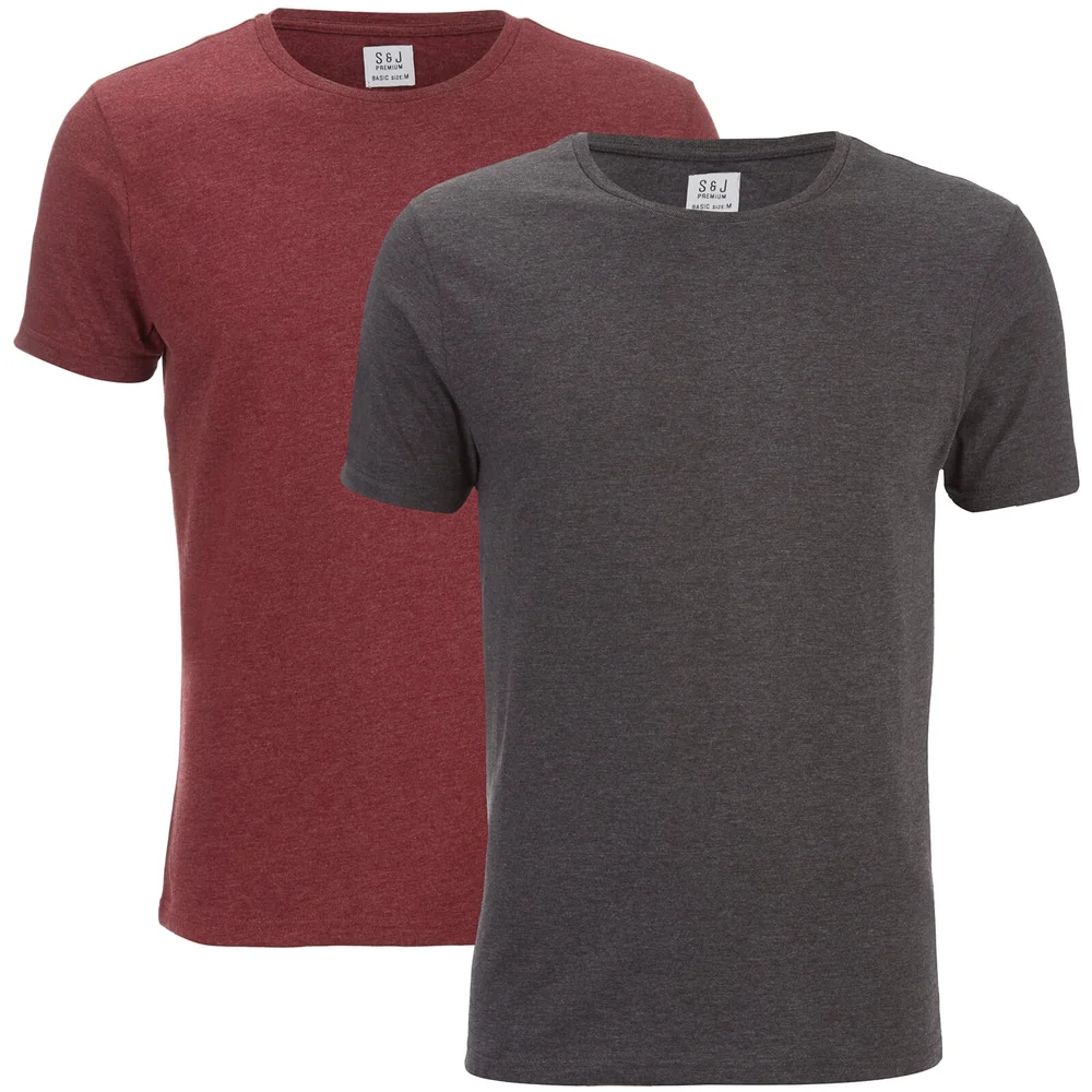 Smith & Jones Men's Purlin 2 Pack T-Shirt - Charcoal/Burgundy - S - Grey/Burgundy Bild 1