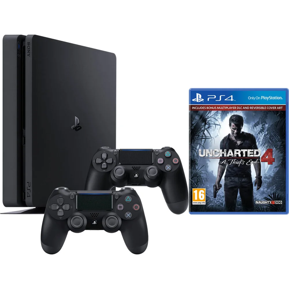 Sony Playstation 4 Slim 500GB Console with Uncharted 4 and DualShock 4 Controller V2 – Black Bild 1