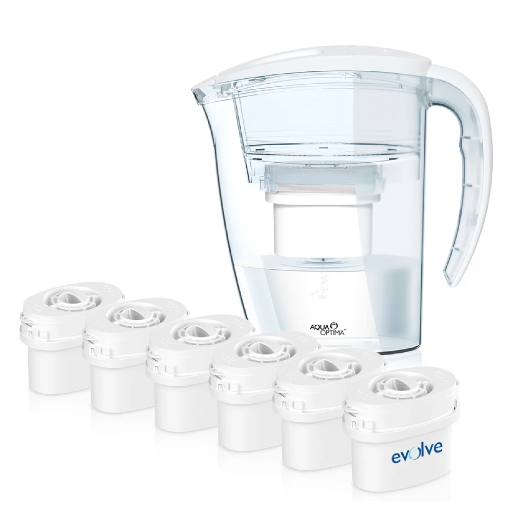 Aqua Optima 2.25L White Galia Water Filter Jug with 6 x 60 Day Evolve Filter Cartridges (12 Month Bundle) Bild 1