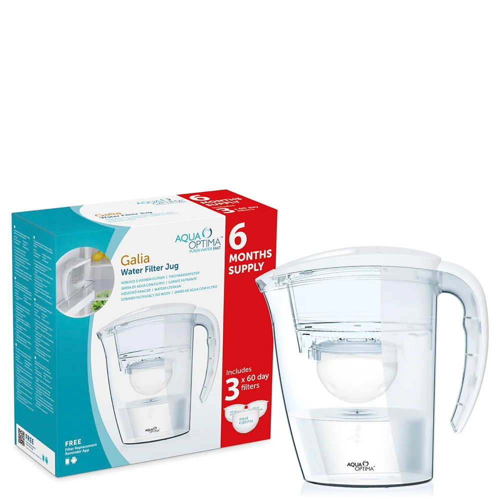 Aqua Optima 2.25L White Galia Water Filter Jug with 3 x 60 Day Evolve Filter Cartridges (6 Month Bundle) Bild 1