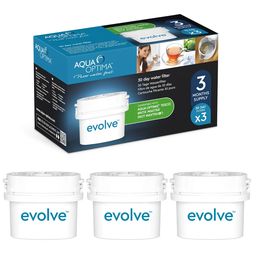 Aqua Optima 3 x 30 Day Evolve Water Filter Cartridges Fits BRITA MAXTRA Jugs (3 Month Pack) Bild 1