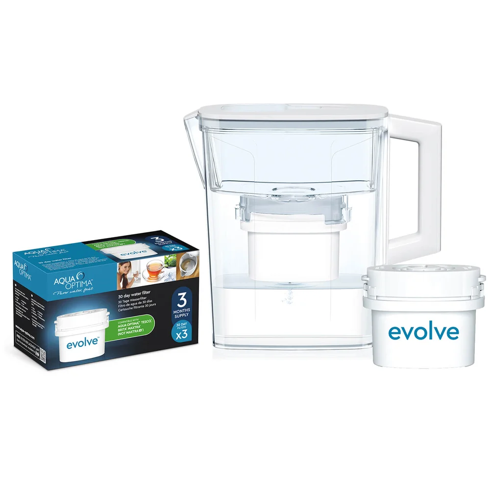 Aqua Optima 2.1L White Compact Water Filter Jug with 3 x 30 Day Evolve Filter Cartridges (3 Month Bundle) Bild 1