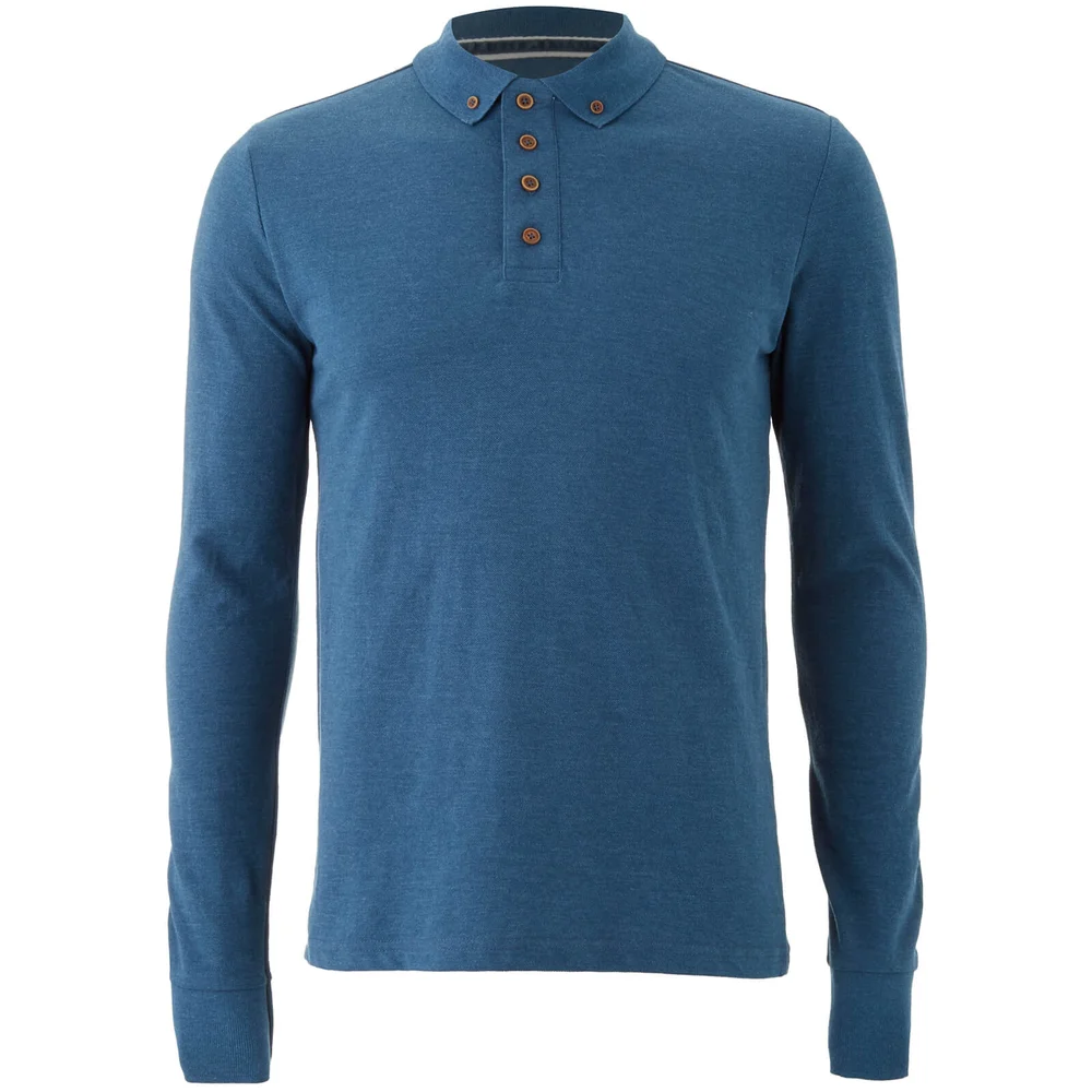 Brave Soul Men's Lincoln Long Sleeve Polo Shirt - Vintage Blue Marl - S - Blau Bild 1