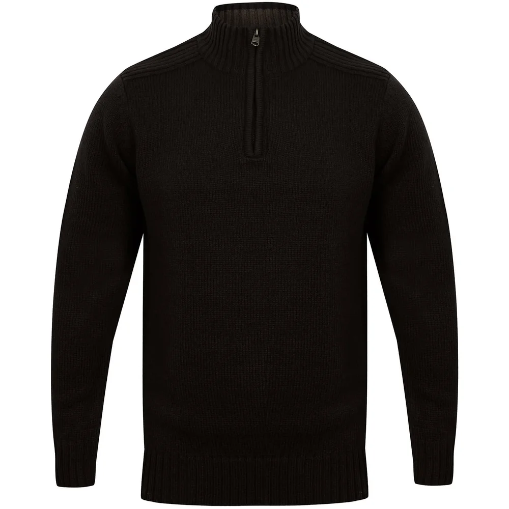 Kensington Men's Zip Down Jumper with Ribbed Detailing - Black - M - Schwarz Bild 1