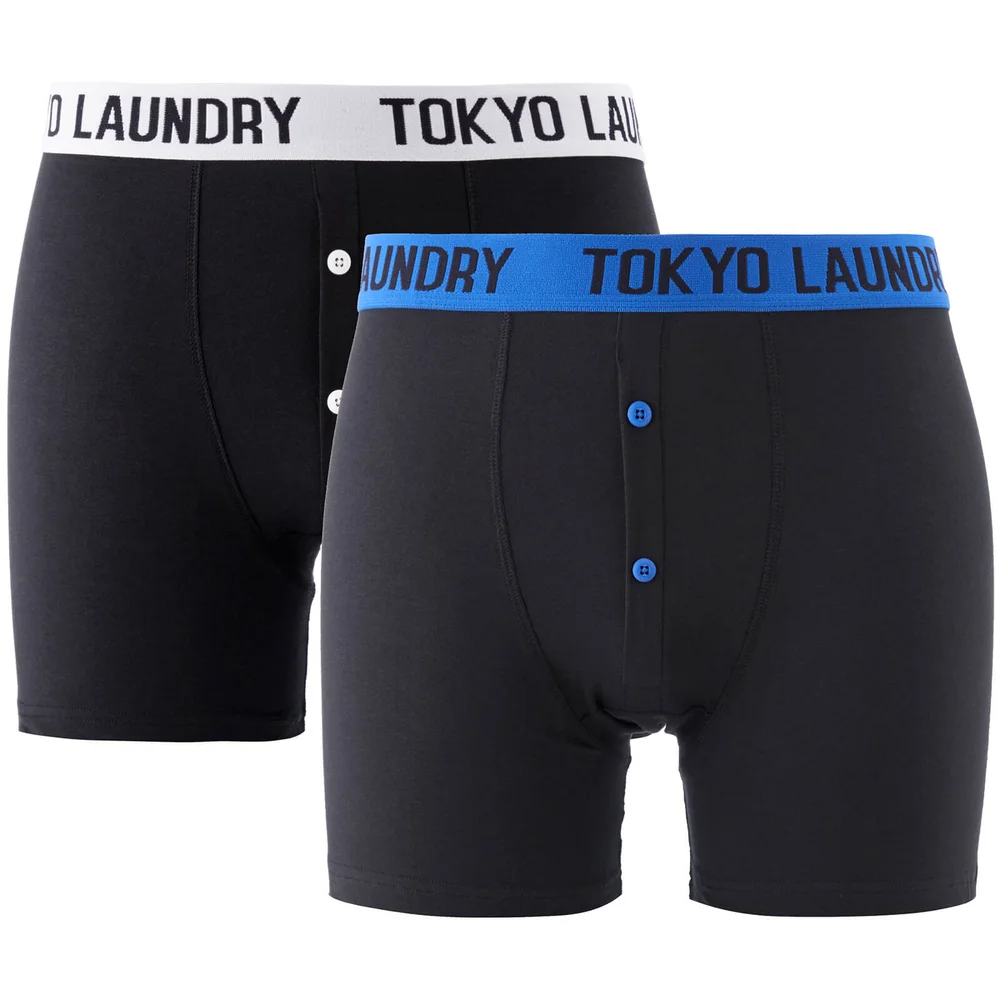 Tokyo Laundry Men's Handley 2 Pack Boxers - Optic White/Ocean - S - Schwarz Bild 1