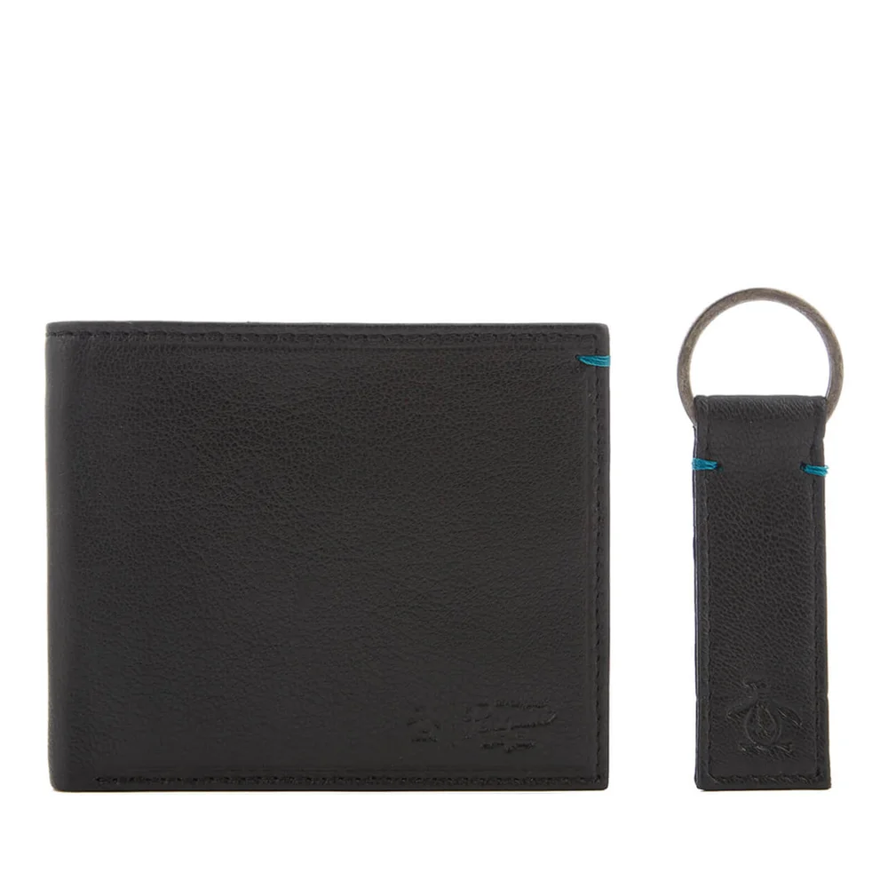 Original Penguin Men's Leather Wallet and Keyring Set - Black Bild 1