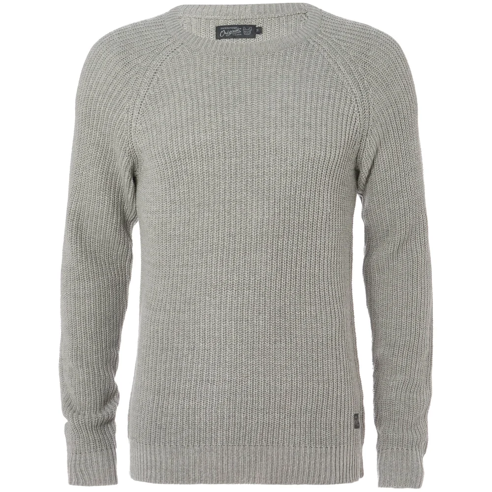 Jack & Jones Originals Men's Panel Rib Raglan Jumper - Light Grey Marl - S - Grau Bild 1
