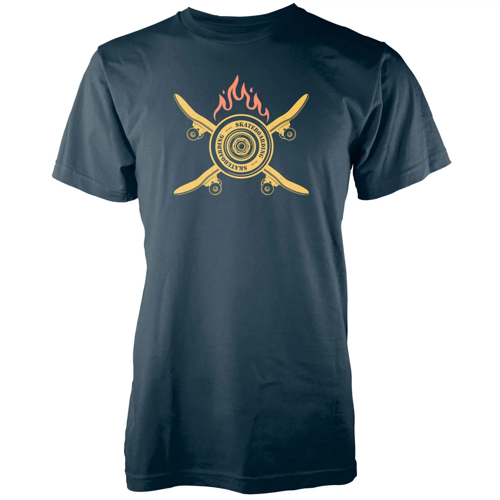 Crossed Flaming Skateboard Navy T-Shirt - S - Marineblau Bild 1