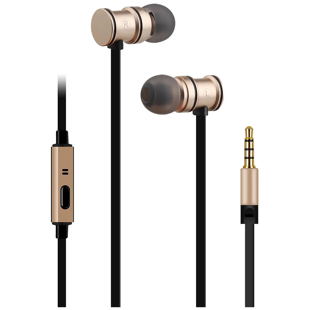 AV: Link Metallische magnetische Stereo-Noise-Cancelling-Ohrhörer mit verwicklungsfreiem Kabel – Gold Bild 1