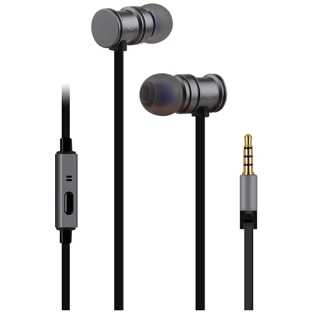 AV: Link Metallische magnetische Stereo-Noise-Cancelling-Ohrhörer mit verwicklungsfreiem Kabel – Metallgrau Bild 1