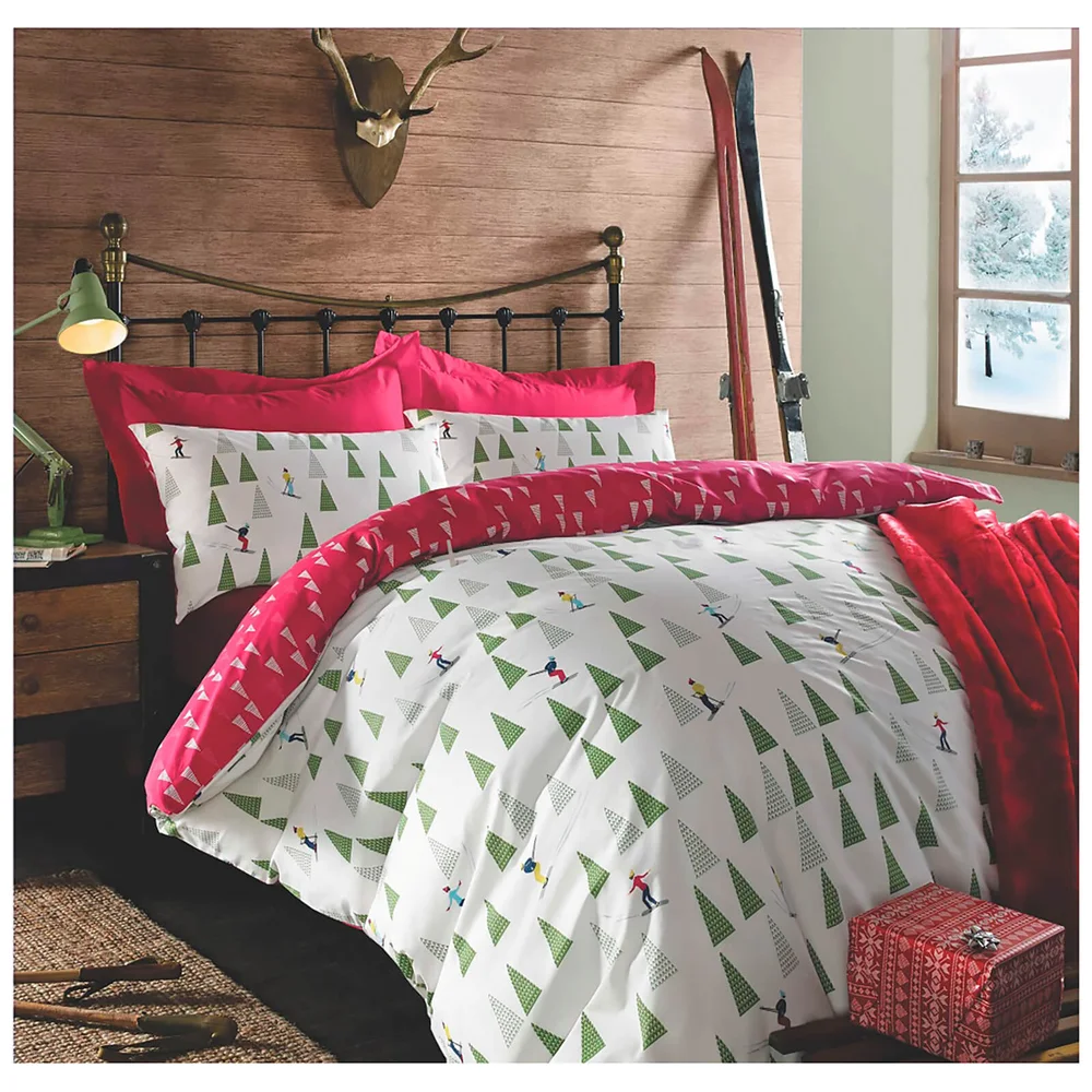 Dreamscene Christmas Ski Duvet Set - Red - Double Bild 1