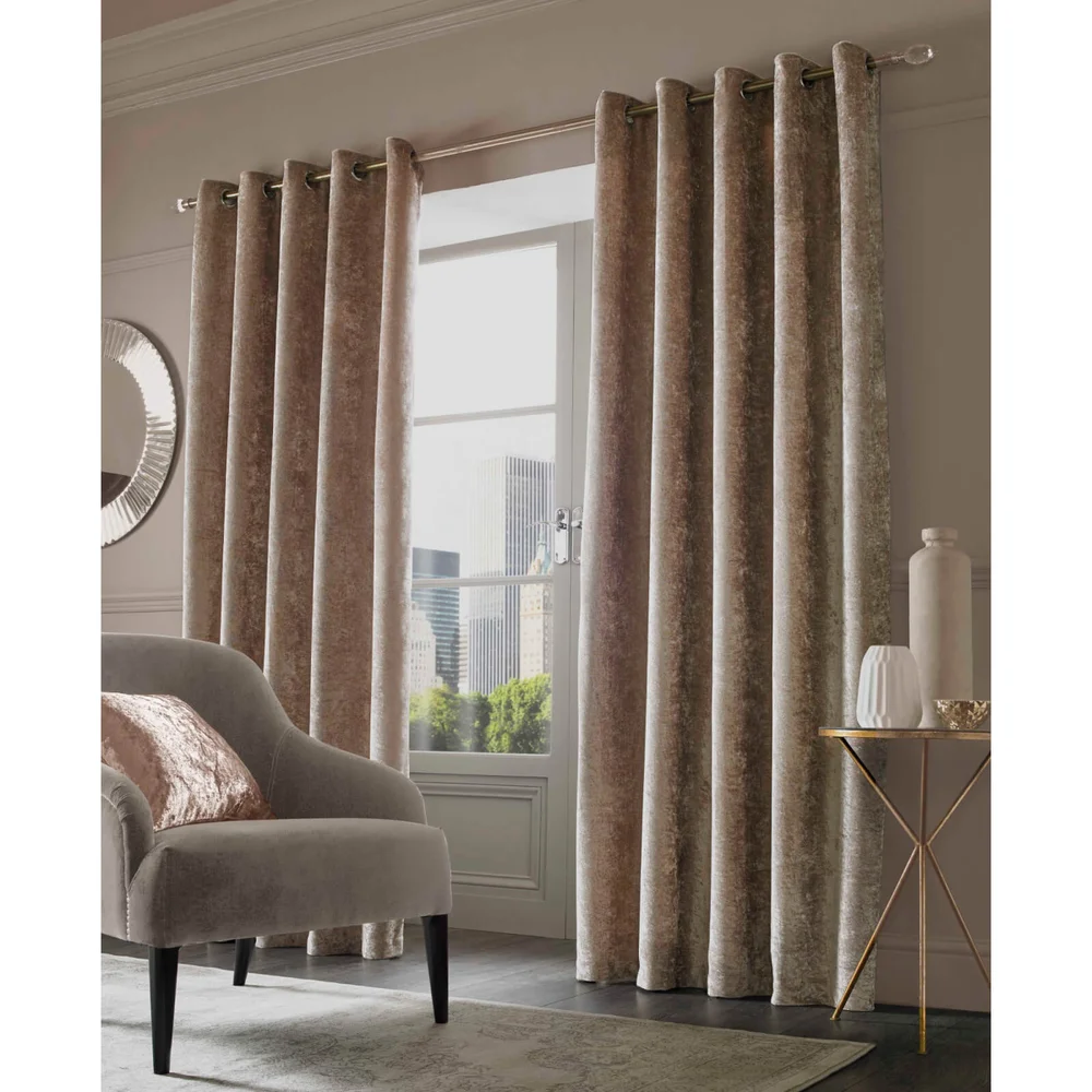 Sienna Eyelet Crushed Velvet Curtains - Natural - 46 x 54cm Bild 1