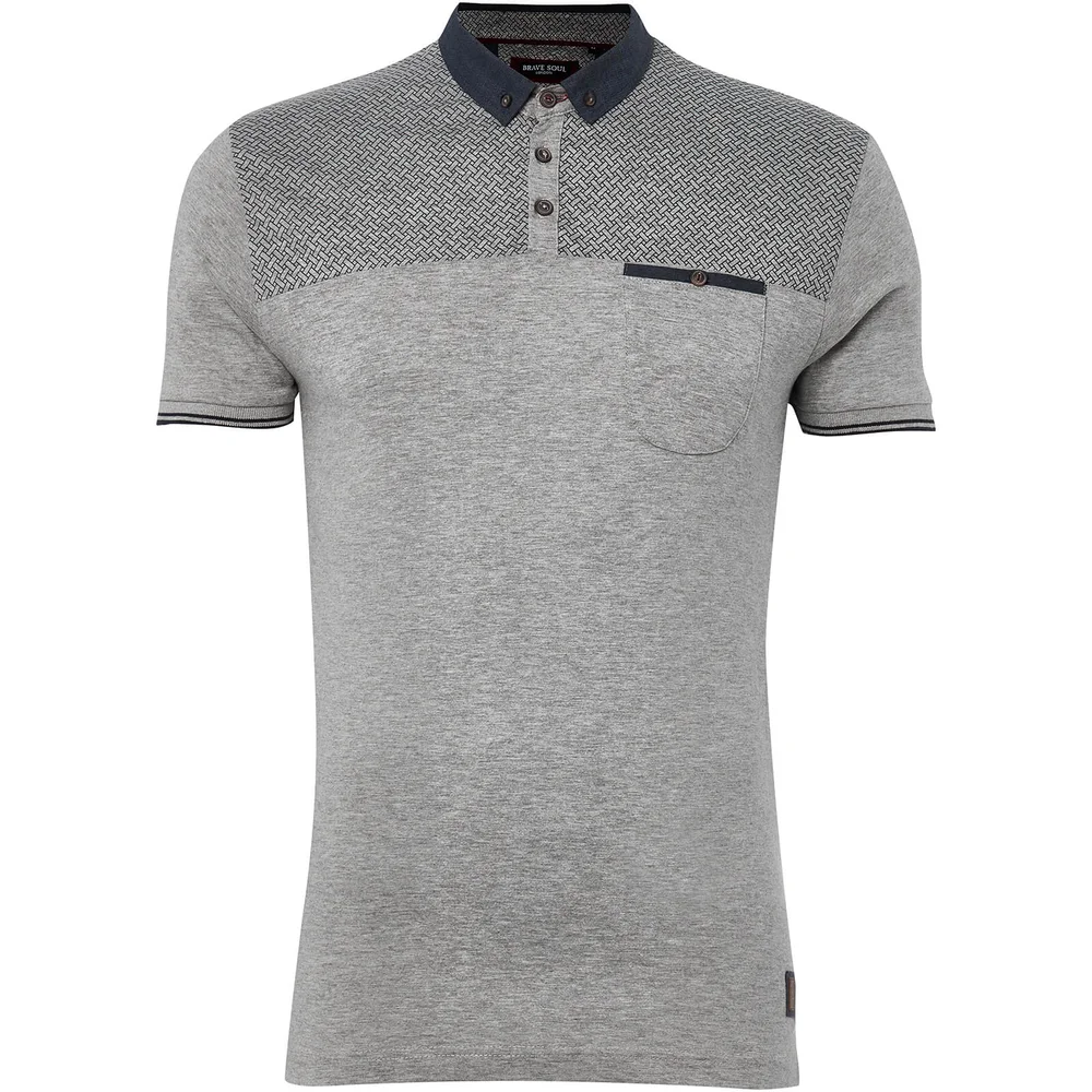 Brave Soul Men's Aqua Polo Shirt - Light Grey Marl - S - Grau Bild 1