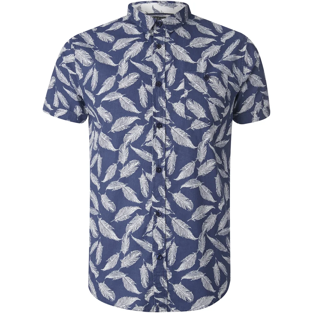 Brave Soul Men's Antonio Feather Print Short Sleeve Shirt - Navy - S Bild 1