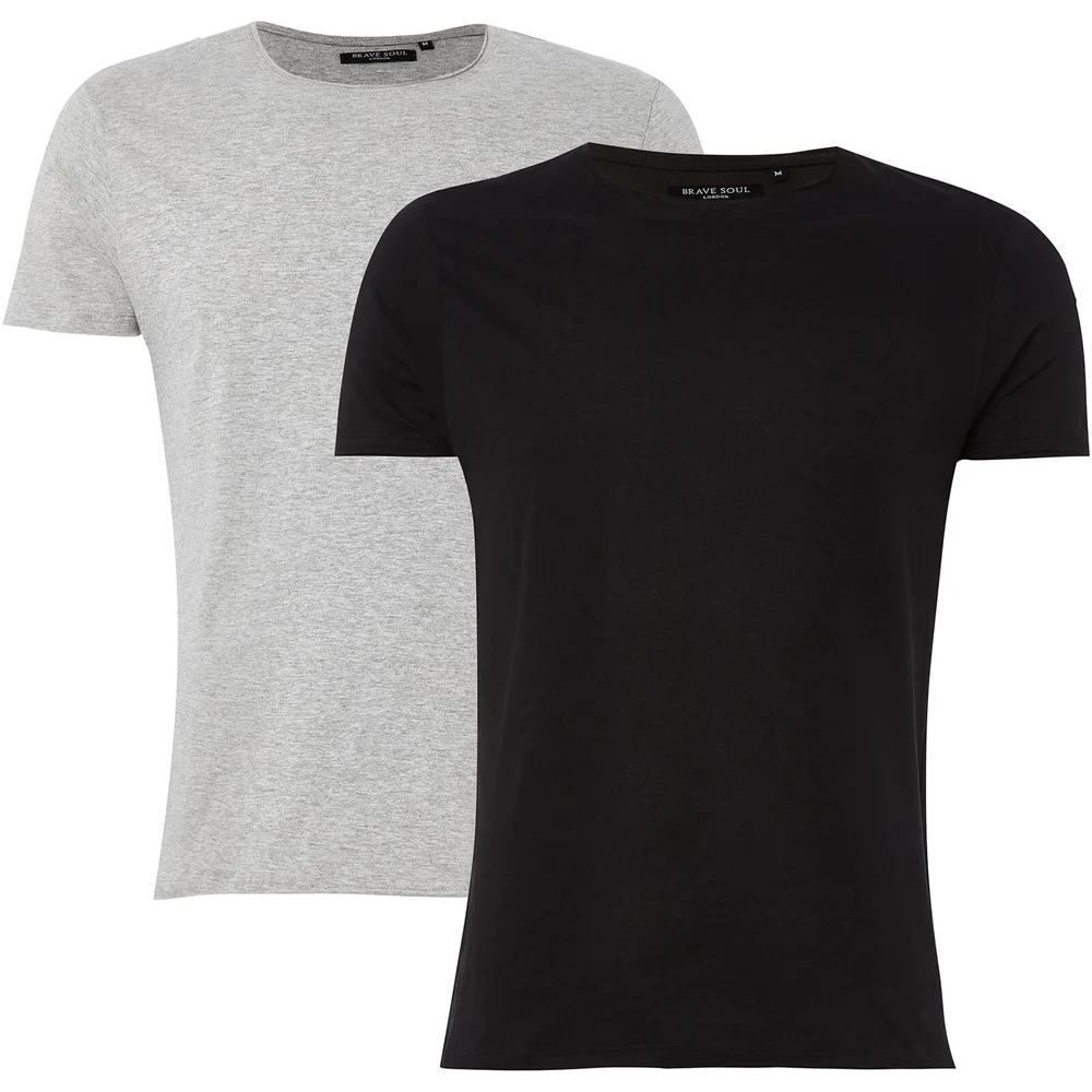 Brave Soul Men's 2 Pack Fresher T-Shirt - Light Grey Marl/Black - S - Grau/Schwarz Bild 1