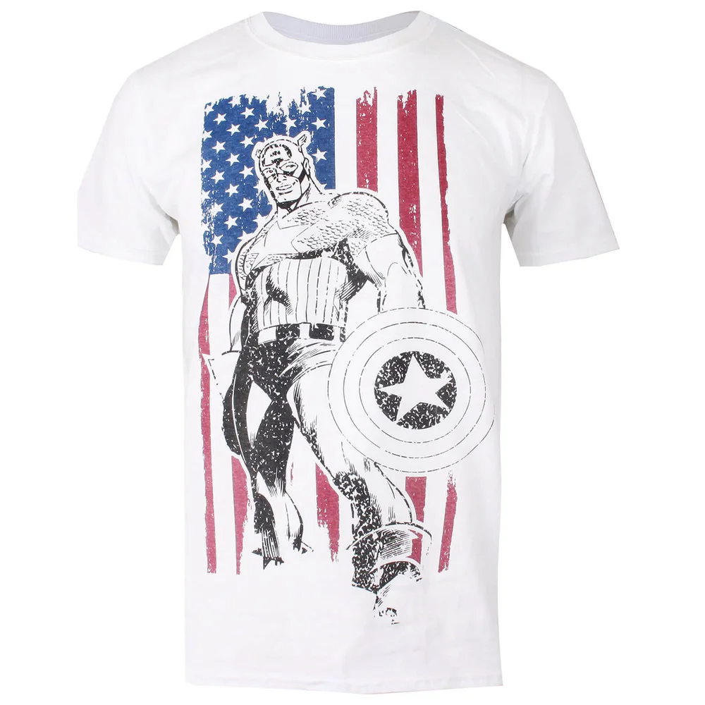 Marvel Men's Captain America Flag T-Shirt - White - S - Weiß Bild 1