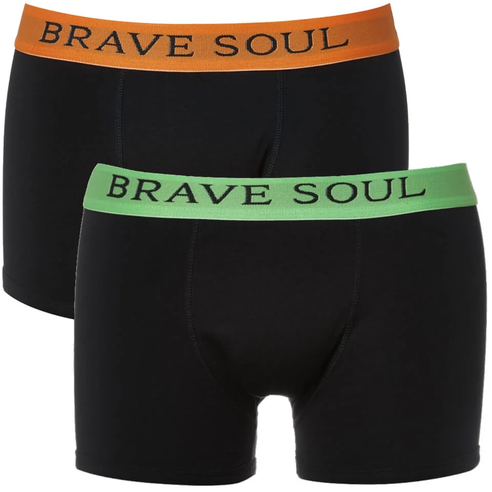 Brave Soul Men's Bruno 2-Pack Boxers - Black/Lime/Orange - S - Black/Green/Orange Bild 1