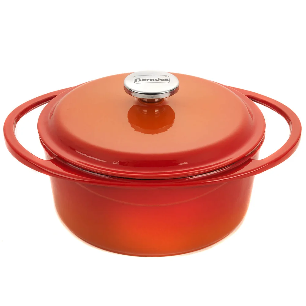 Berndes Cast Iron Round Casserole Dish with Lid - 24cm/4L - Red/Orange Bild 1