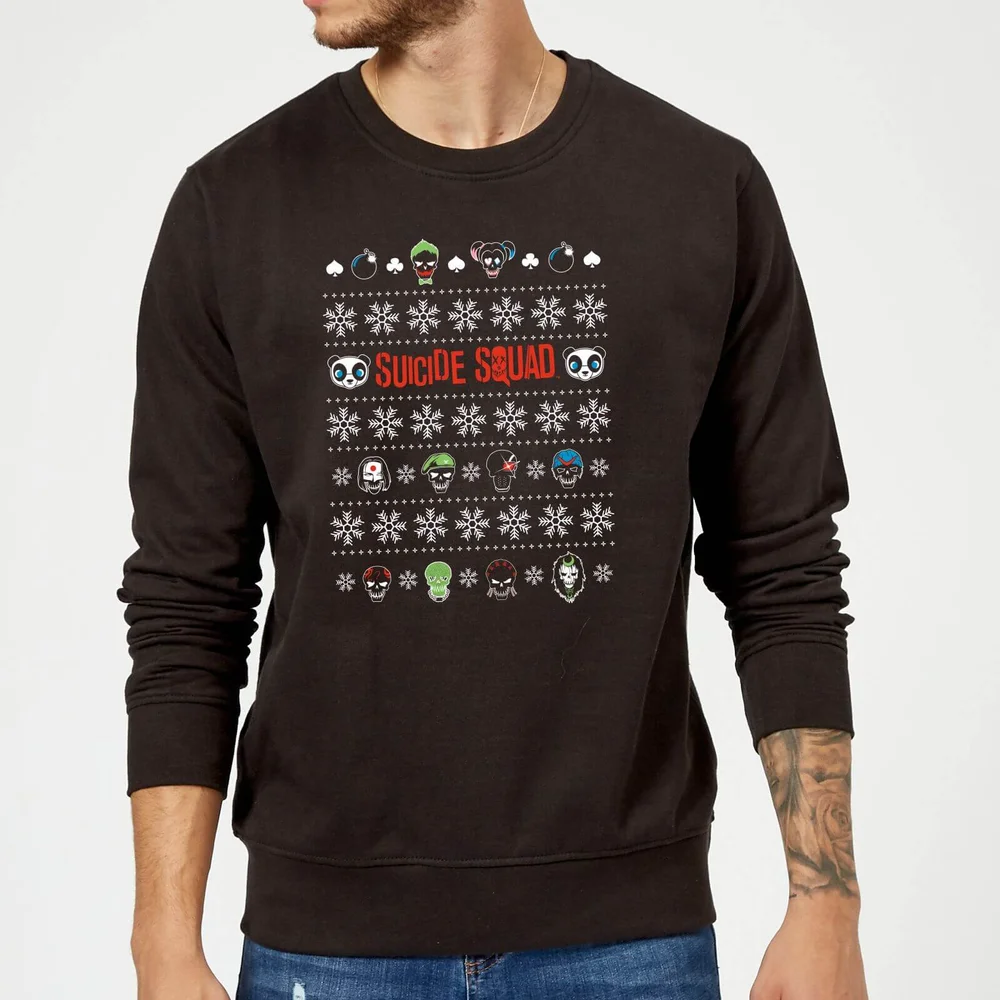 DC Comics Suicide Squad Harley Joker Panda Faces Weihnachtspullover – Schwarz - S Bild 1