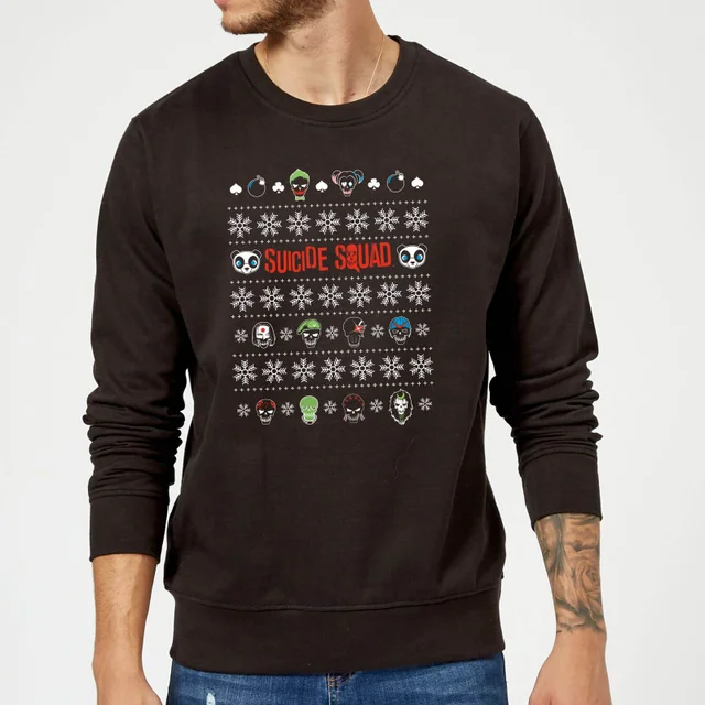 DC Comics Suicide Squad Harley Joker Panda Faces Weihnachtspullover – Schwarz