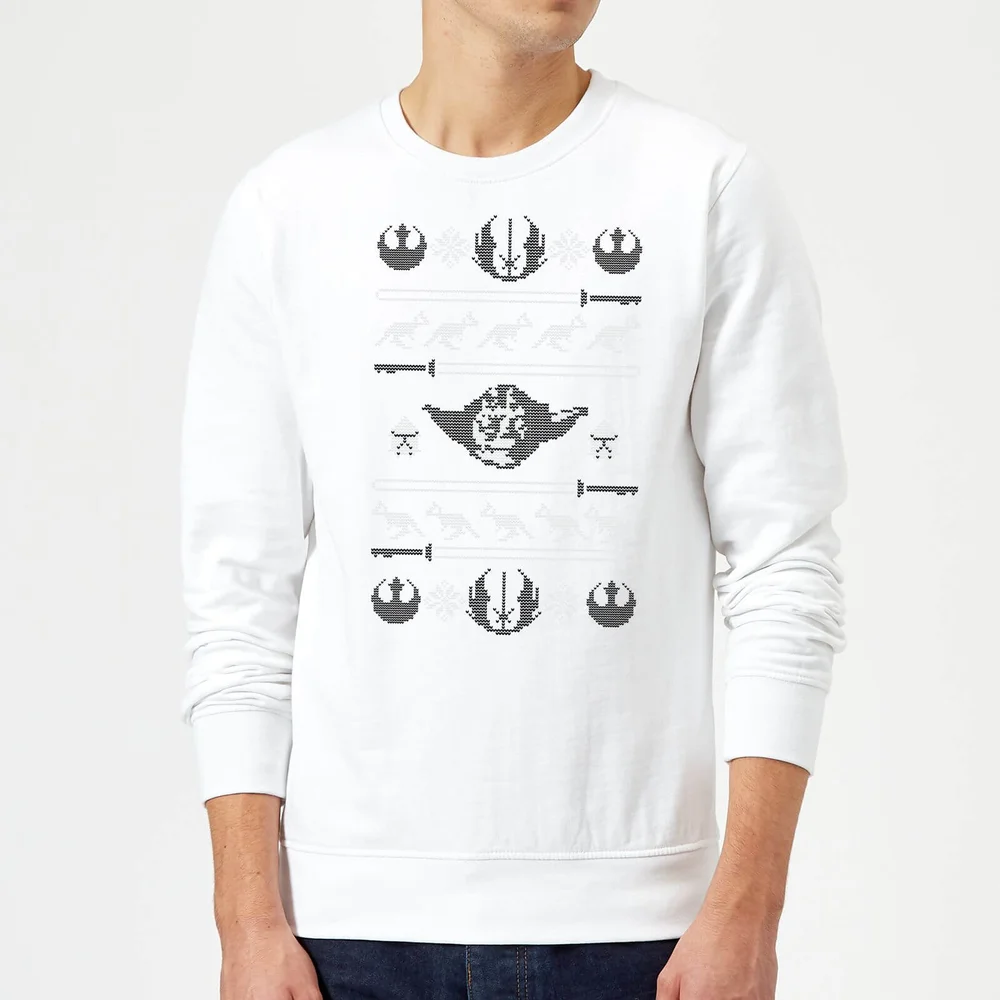 Star Wars Yoda Sabre Knit Unisex Weihnachtspullover – Weiß - S Bild 1
