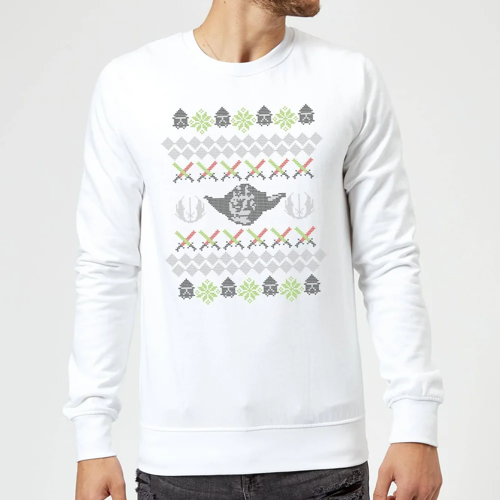 Star Wars Yoda Christmas Knit Unisex Weihnachtspullover – Weiß - S Bild 1
