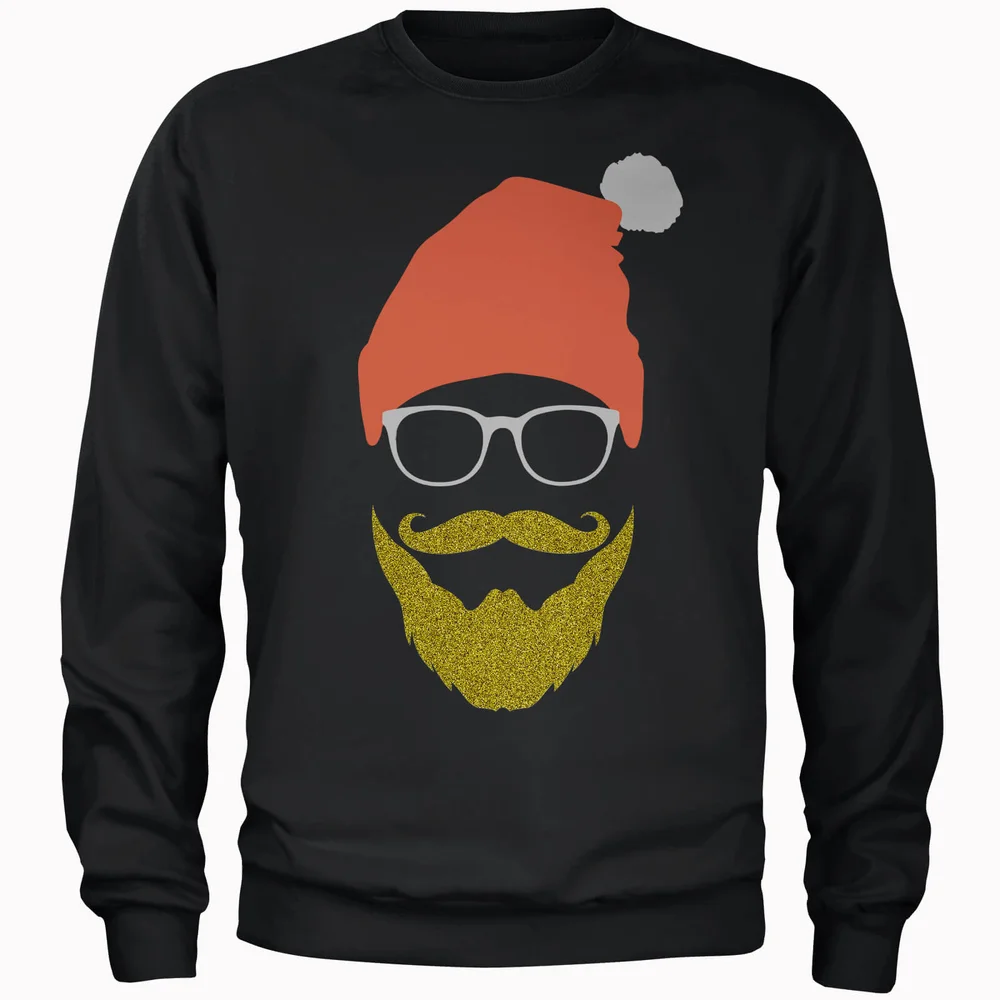 Hipster Santa Glitter Beard Black Christmas Sweatshirt - XXL Bild 1