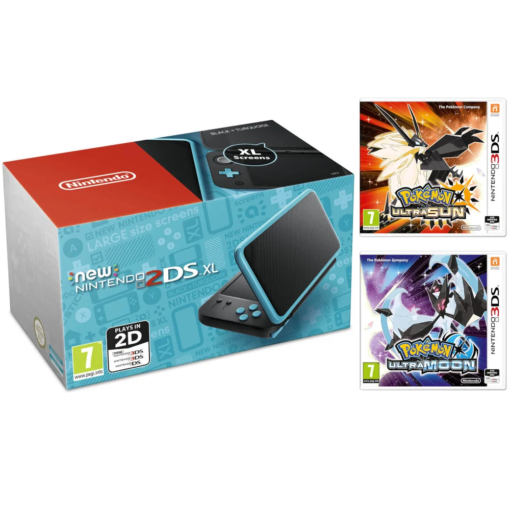 New Nintendo 2DS XL Black & Turquoise with Pokémon Ultra Sun & Moon Bild 1