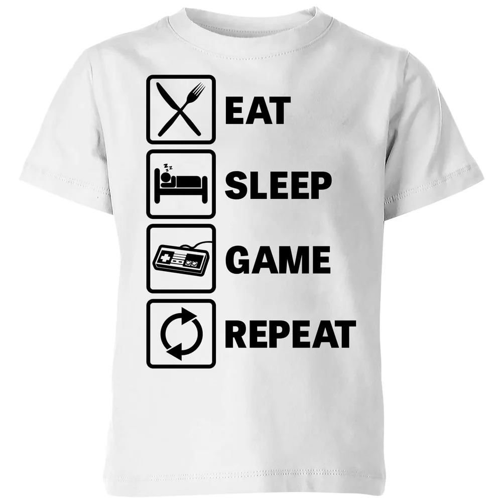 Eat Sleep Game Repeat Kids' T-Shirt - White - 3-4 Jahre - Weiß Bild 1